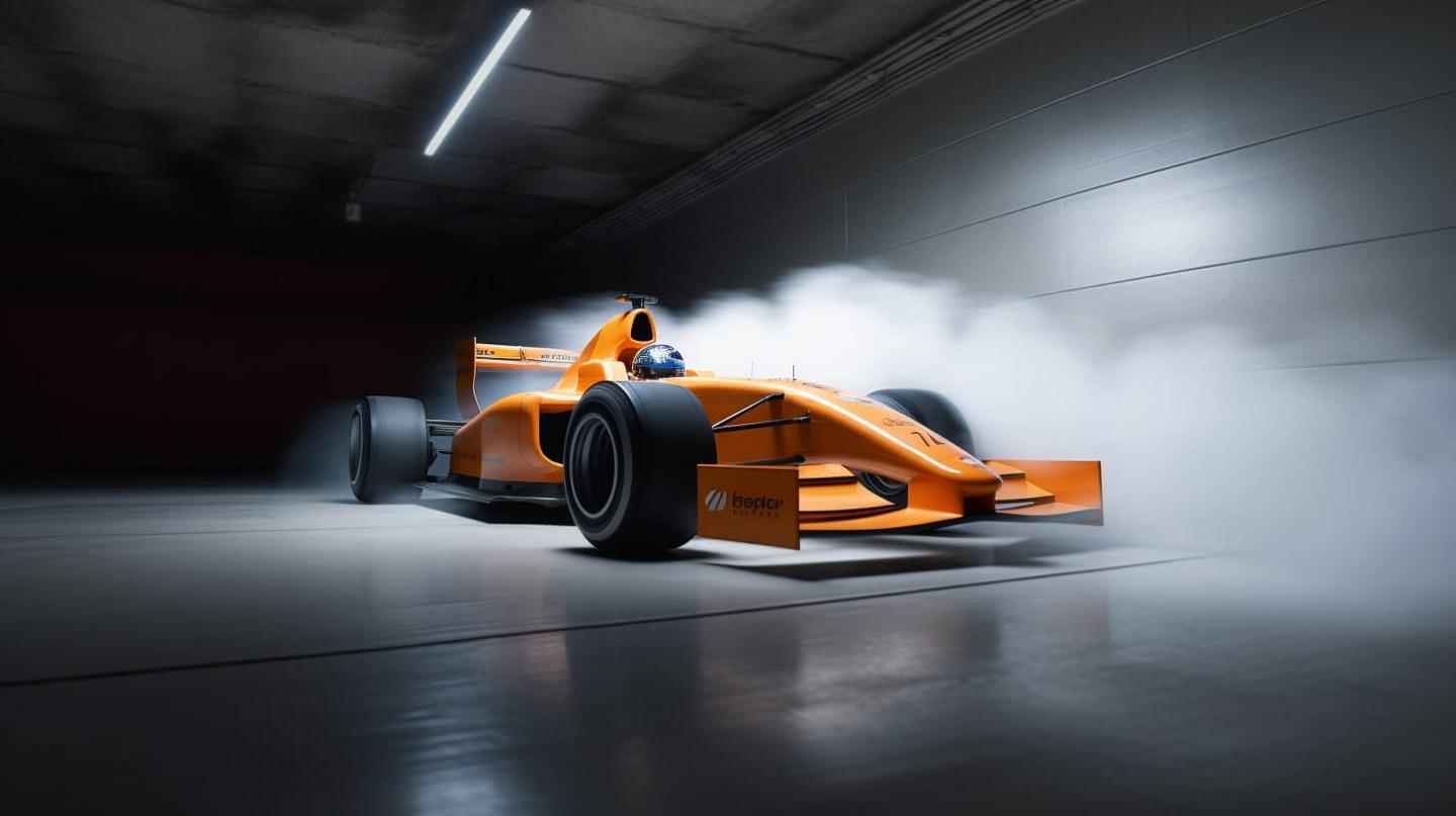 Formula one car in wind tunnel